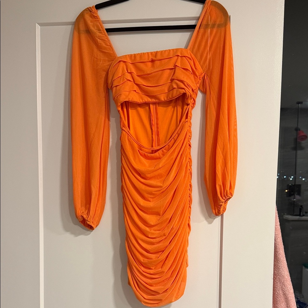 Hello Molly Vibrant Orange Long Sleeve Dress